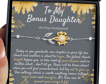 Bonus Daughter Graduation Gifts From Bonus Mom or Bonus Dad, Sunflower Bracelet Gift Box, Gift from Stepmom Stepdad, Stepdaughter Graduation