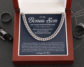 To My Bonus Son, Gift for Bonus Son, Graduation Gift for Bonus Son from Bonus Momc, Cuban Link Chain for Bonus Son, Stepson Graduation Gift