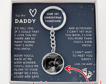 Regalo papà per essere, regalo di Natale da pancione, portachiavi con foto ad ultrasuoni, portachiavi fotografico per la gravidanza, regalo da bambino a papà, regalo per nuovo papà