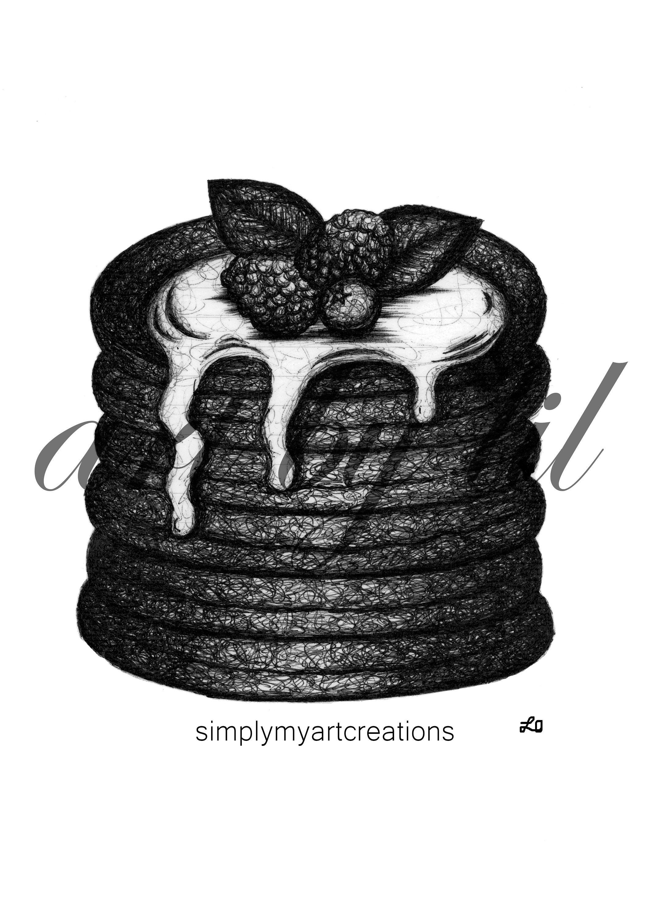 Hand Drawn Pancakes Drawing Digital Print Etsy