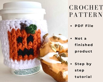 Patrón de crochet acogedor de taza de café de calabaza