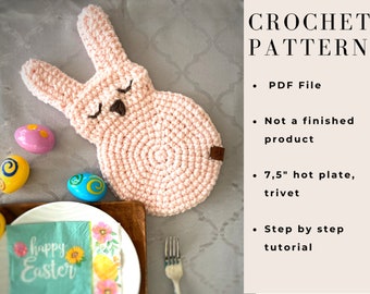 Easter Bunny Trivet, Hot Plate, Potholder CROCHET PATTERN ONLY