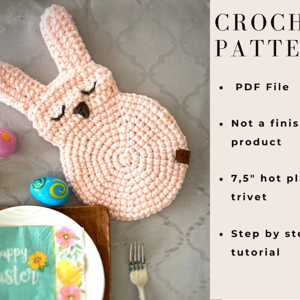 Easter Bunny Trivet, Hot Plate, Potholder CROCHET PATTERN ONLY