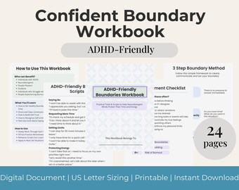 Cahier d'exercices sur les limites neurodivergentes imprimable | Feuilles de travail adaptées au TDAH | Guide de communication et d'autonomie sociale PDF | Téléchargement instantané