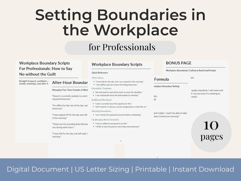 Peut inclure: Document num&eacute;rique intitul&eacute; &laquo;&nbsp;D&eacute;finir les limites au travail pour les professionnels&nbsp;&raquo;. Le document comprend des scripts, des r&eacute;f&eacute;rences rapides et une page bonus. Il compte 10 pages et est disponible en t&eacute;l&eacute;chargement imm&eacute;diat.