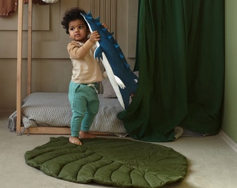 Organic Cotton Leaf Baby Play Mat | Montessori Tummy Time Mat