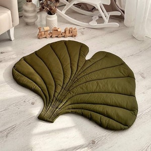 GINGKO BILOBA Baby Spielmatte, Blatt Spielmatte, Bio-Baumwollstoff Sicher für Babys von Geburt an Neutrale Farben und sicheres Material.