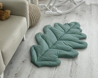Sage Green Oak Leaf Baby Play Mat: Organic Cotton Nursery Decor