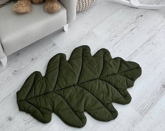 Organic Cotton Baby Play Mat: Green Oak Leaf Design