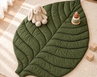 Leaf Play Mat for Baby | Cotton Tummy Time Mat, Montessori Nursery Rug