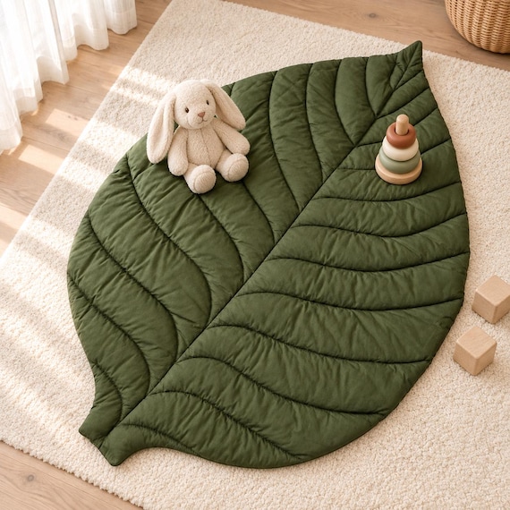 Leaf Play Mat for Baby | Cotton Tummy Time Mat, Montessori Nursery Rug