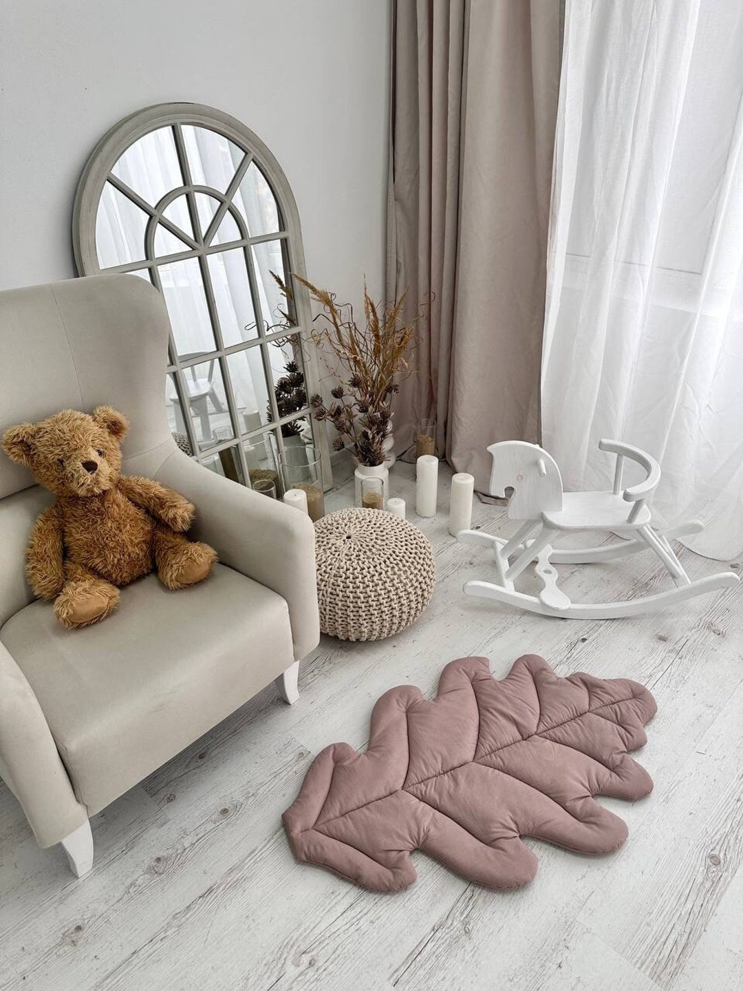 OAK LEAF RUG Dusty Brown Play Mat Oak Leaf Shape Mat Organic Cotton ...