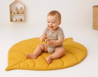 Organic Cotton Leaf Baby Play Mat: Nursery Floor Rug, Tummy Time