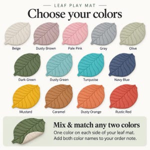 Reversible leaf baby mat shown in two colors side by side