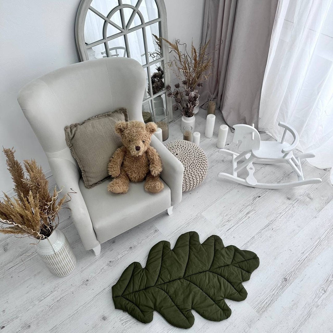 CUSTOM ORDER Baby Play Mat, Green Play Mat Oak Leaf Mat Organic Cotton