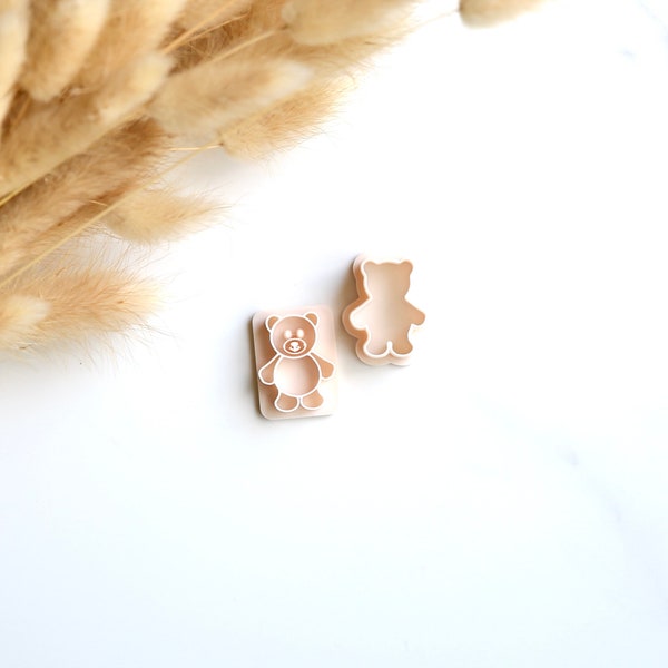 Tallador de aretes de arcilla polimérica de oso de peluche del día de San Valentín (juego de 2 piezas) / Pendiente de San Valentín / Forma de cortador de San Valentín