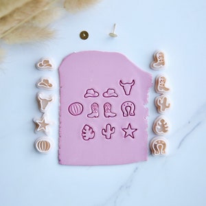 Western Stud Mini Clay Cutter Collection (10 Pieces) | Cowboy Boot Clay Cutter | Bull Skull Clay Cutter | Hat Clay Cutter | Cactus Cutter