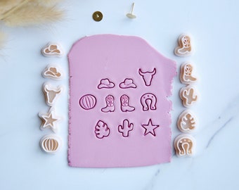 Western Stud Mini Clay Cutter Collection (10 Pieces) | Cowboy Boot Clay Cutter | Bull Skull Clay Cutter | Hat Clay Cutter | Cactus Cutter