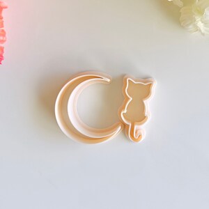 Può includere: Un set di due stampini per biscotti in plastica, uno a forma di luna crescente e l'altro a forma di gatto seduto sulle zampe posteriori.
