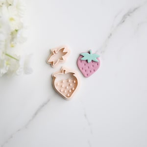 Strawberry Clay Cutter (2 Piece) | Fruit Clay Cutter | Summer Clay Cutter | Beach Clay Earring Cutter | Embossing Polymer Clay Tool