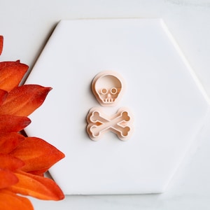 Bone Skull Clay Earring Cutter (Embossing 2 Piece Set) | Halloween Clay Cutter | Fall (Autumn) Earring Cutters