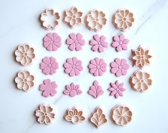 Floral Clay Cutter Collection (12 Piece) | Spring Daisy Clay Cutter | Peony Clay Cutter | Lily Cutter | Tulip Clay Cutter | Embossing Cutter