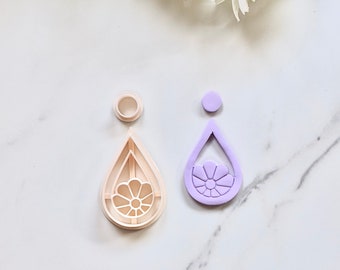 フローラル ティアドロップ クレイ カッター (2 ピース セット) | フラワー クレイ カッター | ステートメント イヤリング クレイ カッター | モダン クレイ イヤリング カッター
