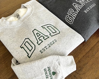 Custom Embroidered 'Dad' Sweatshirt, Name Sleeve, Est. Year - Father's Day Gift