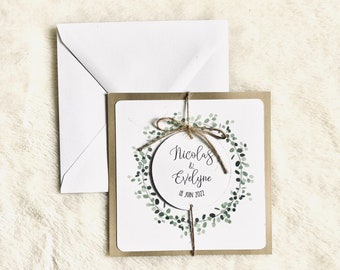 faire part de mariage champêtre chic nature kraft eucalyptus