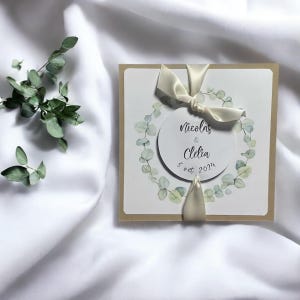 Faire part mariage nature chic, eucalyptus et kraft, invitation mariage