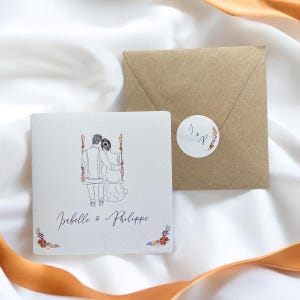 Faire part mariage personnalisée, illustration couple sur mesure, aquarelle, dessin de couple