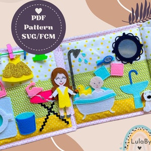 BATHROOM PDF Pattern - 2 Quiet book pages with figures, Dollhouse SVG Pattern