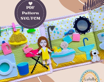 BATHROOM PDF Pattern - 2 Quiet book pages with figures, Dollhouse SVG Pattern