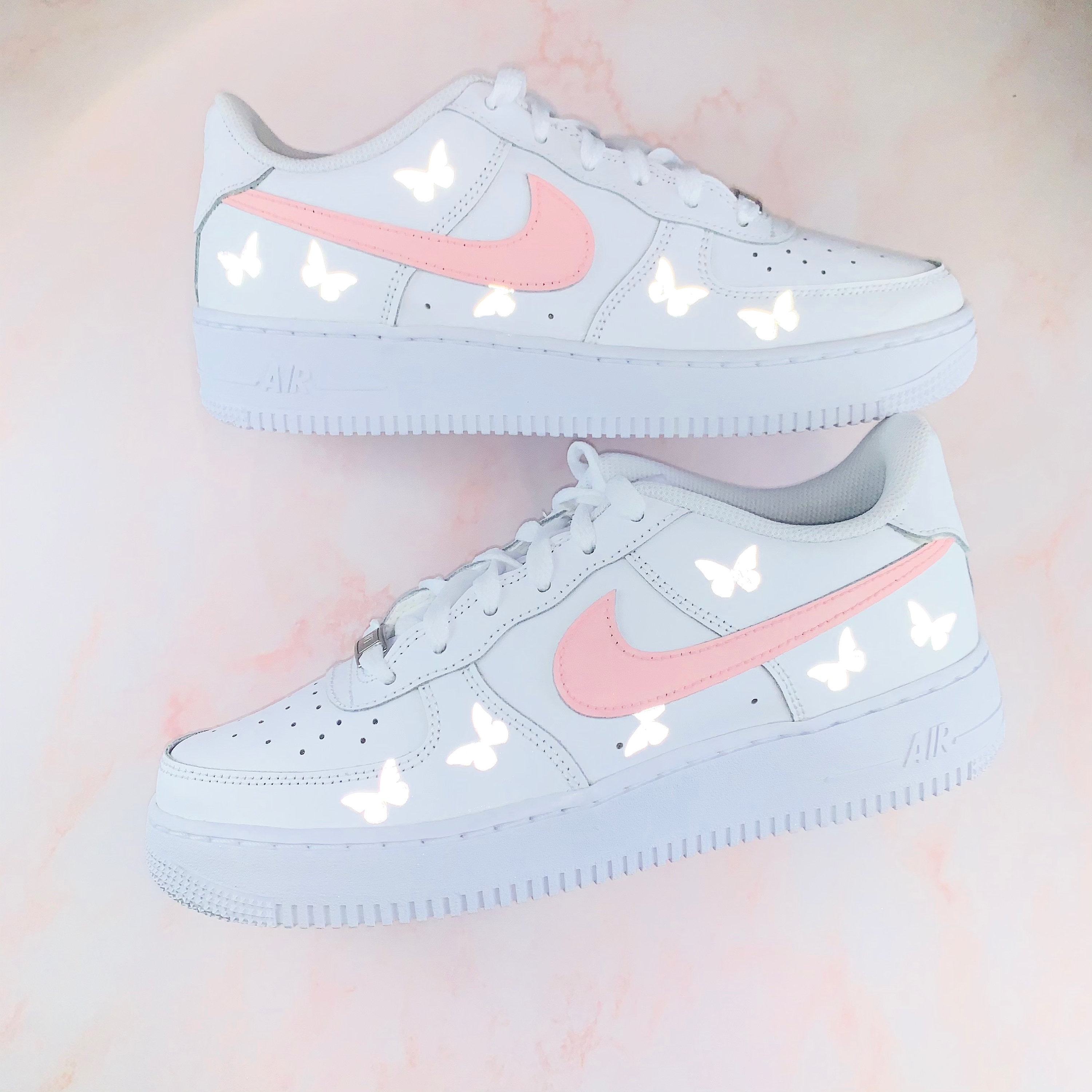 Nike Shoes Womens Custom Air Force 1 Pink Painted Butterfly Reflective Nikes
