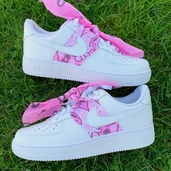 Pink Bandana Air Force 1. Hand Painted Sneakers, Custom Shoes, Gift for her