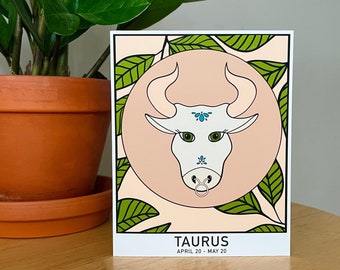 Taurus Zodiac: Bull | Colorful Illustrated Greeting Card | Astrology Series