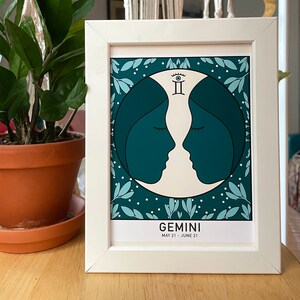 Gemini Zodiac: Twins | High Quality | Hand Printed | Illustrated Graphic Art Print | Astrology Series