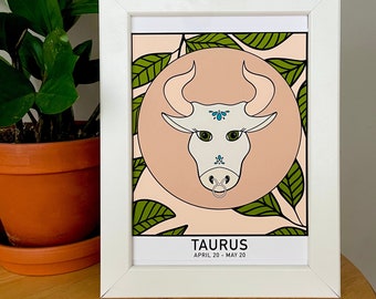 Taurus Zodiac: Bull | Colorful Illustrated Graphic Art Print | Astrology Series