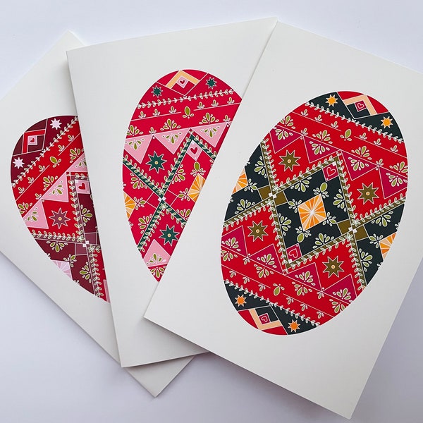 Ukrainian Easter “Pysanki” Eggs | Set of 3 Greeting Cards | Traditional Ukrainian Folk Art | Envelopes Included | Multicolor Easter Eggs