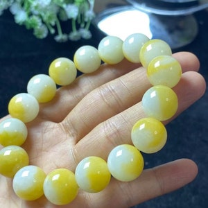 Jade Armband / gelb mix weiß / Jadeit Perlenarmband / Typ A Jade / Perlengröße 13,4 mm /natur / zertifiziert