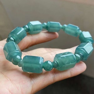 Jade bracelet / blue ocean / jadeite bead bracelet / type A jade / bead size 14.2/10.8 mm. /natural / certified