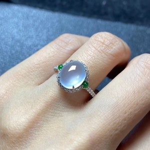 Icy Jade Ring, 18K White Gold & Diamond Setting