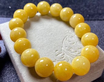 Jade bracelet / yellow  / jadeite bead bracelet / type A jade / bead size 13.5 mm /natural / certified