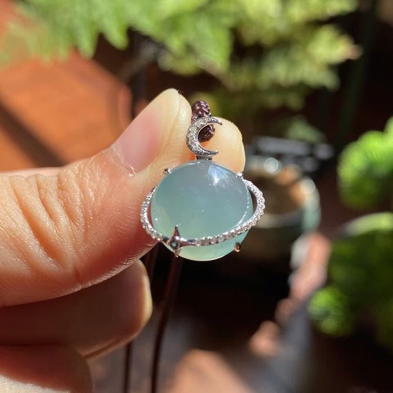 Pendentif Cigale En Jade Bleu Clair - 5.4 Cm, Modèle 2887 - Neuf Sans Emballage