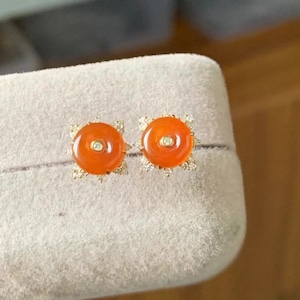 Honey Jade Studs | Yellow Jade Earrings | Natural Jade Studs | 18K Yellow Gold Earrings | Gold Studs | Diamond Earrings | Certified