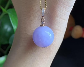Colgante de cuentas de jadeíta lavanda / Oro rosa de 18 quilates, diamantes naturales