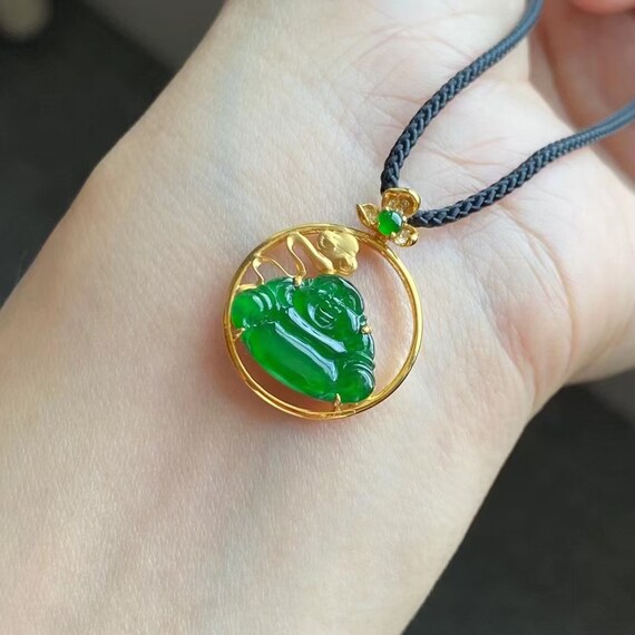 Jade Pendant 18K Solid Gold Beautiful Green Jade Set in 18K Etsy