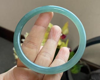 56.6mm 認定A級 100%天然グリーンジェダイト翡翠バングル W94-2833