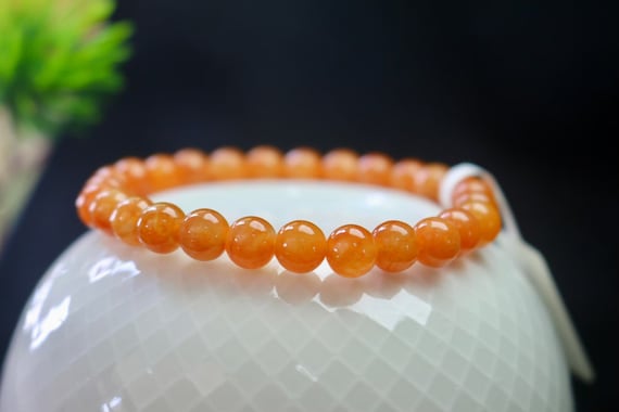 Orange Jade Beaded Bracelet - Honey Jade Bracelet - Natural Type A