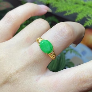 Apple Green Jade Ring | Natural Rare Vivid Green Jadeite Ring | Type A Jade Statement Ring | 18K Yellow Gold